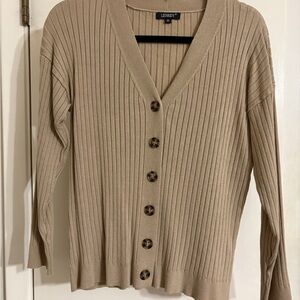 Women's Beige Ribbed Cardigan